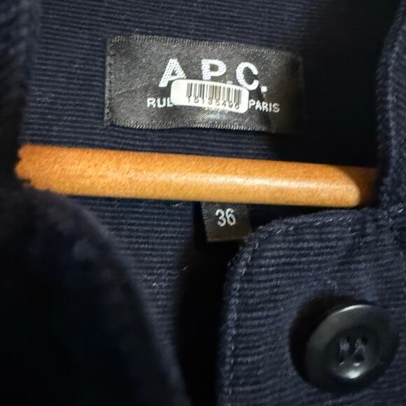 A.P.C. Justine Navy Corduroy Straight Leg Belted Long Sleeve Jumpsuit Size 2 - Picture 15 of 16